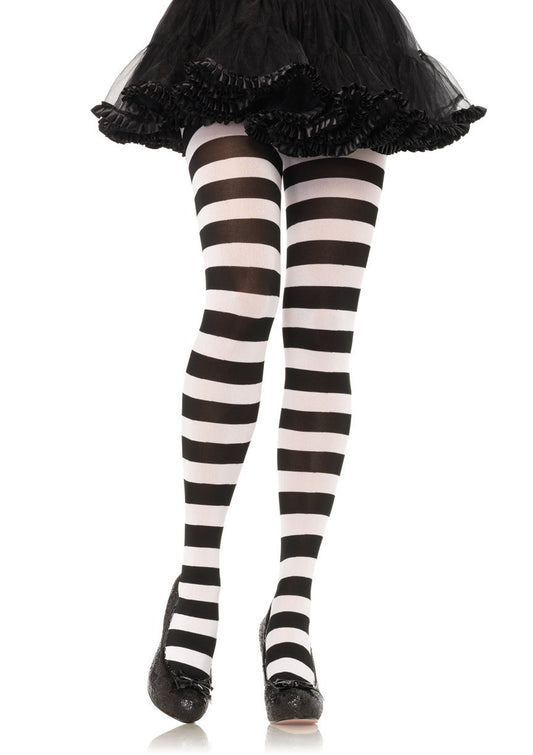 Wide Stripe Opaque Tights - Black/White