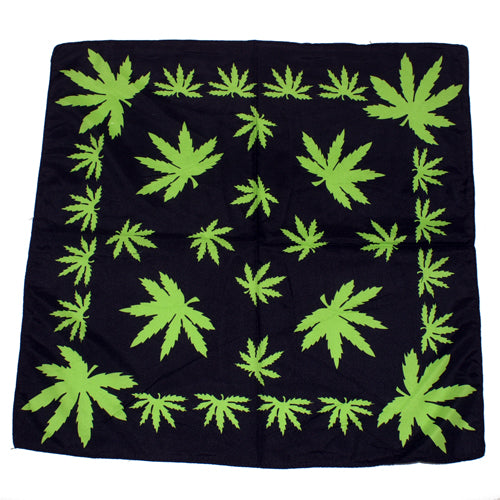 Bandana: Black with Green Cannabis Leaves (BDNA-121)