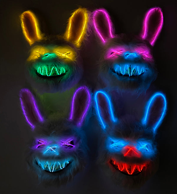 Neon Light-Up Furry Rabbit Mask