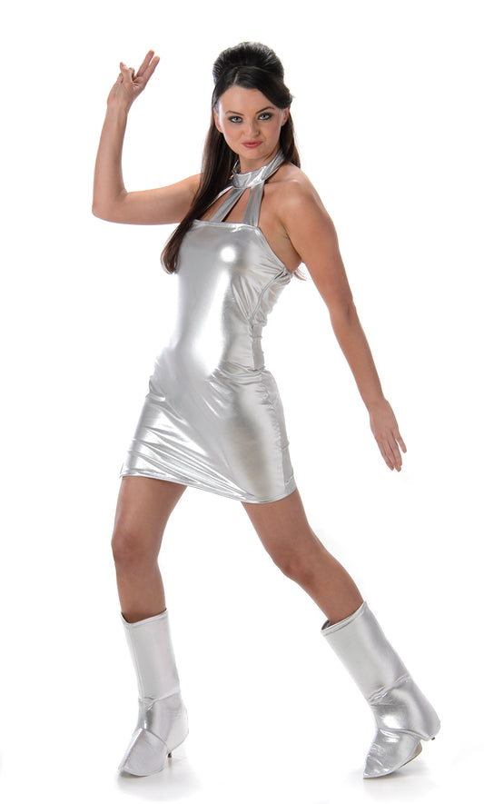 Sexy Silver 70's Secret Agent Costume Dress