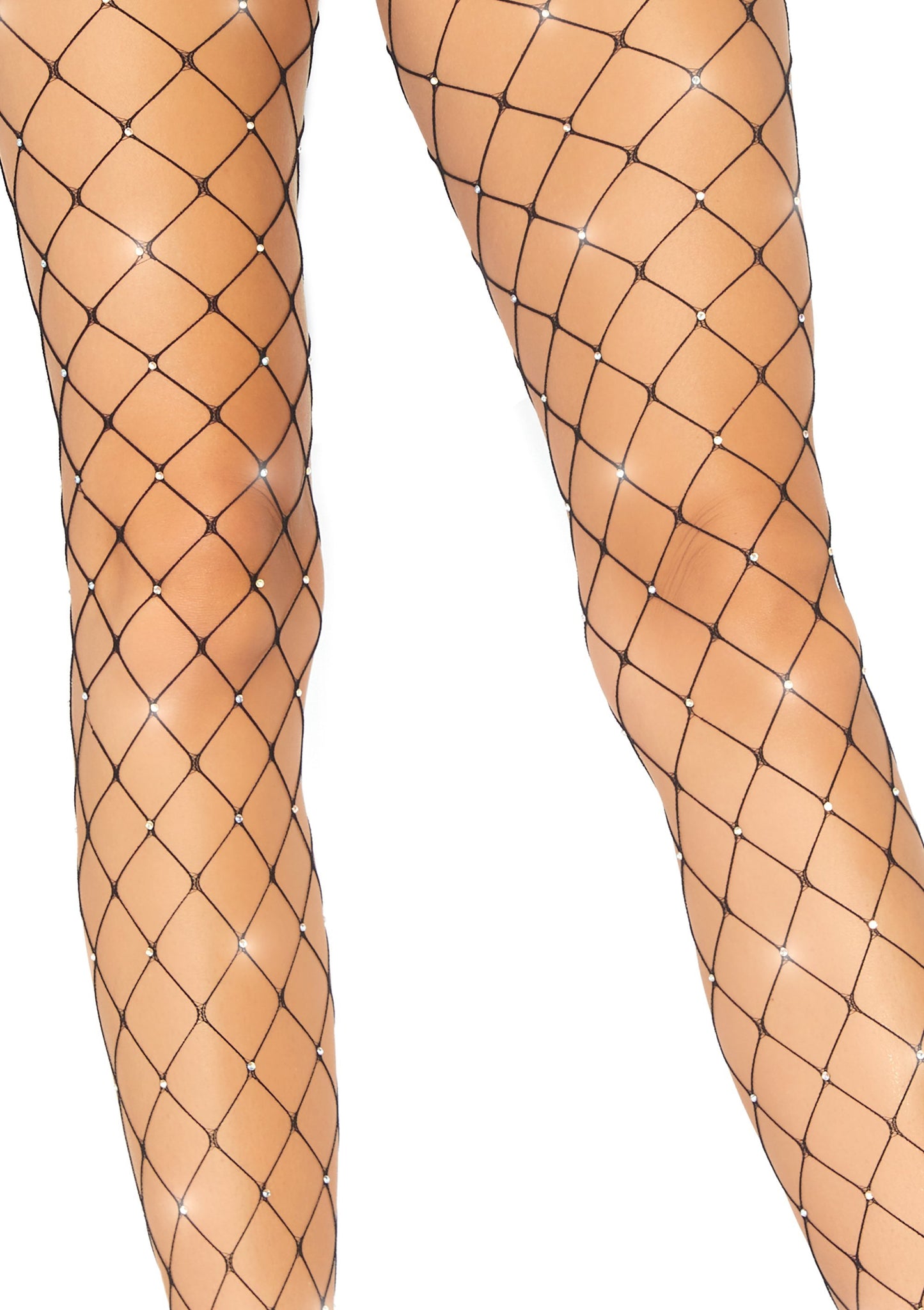 Rhinestone Fence Net Tights - Black