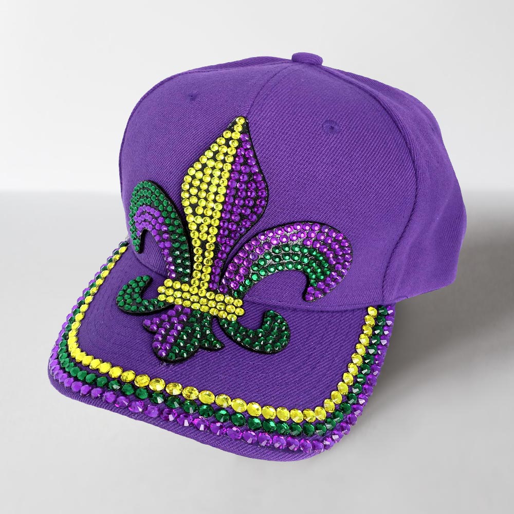 Bing Mardi Gras Fleur De Lis Baseball Cap - Purple (Small Jewels)