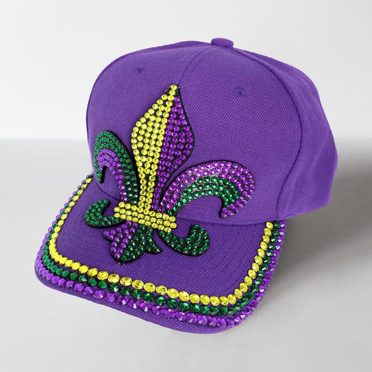 Bing Mardi Gras Fleur De Lis Baseball Cap - Purple (Small Jewels)