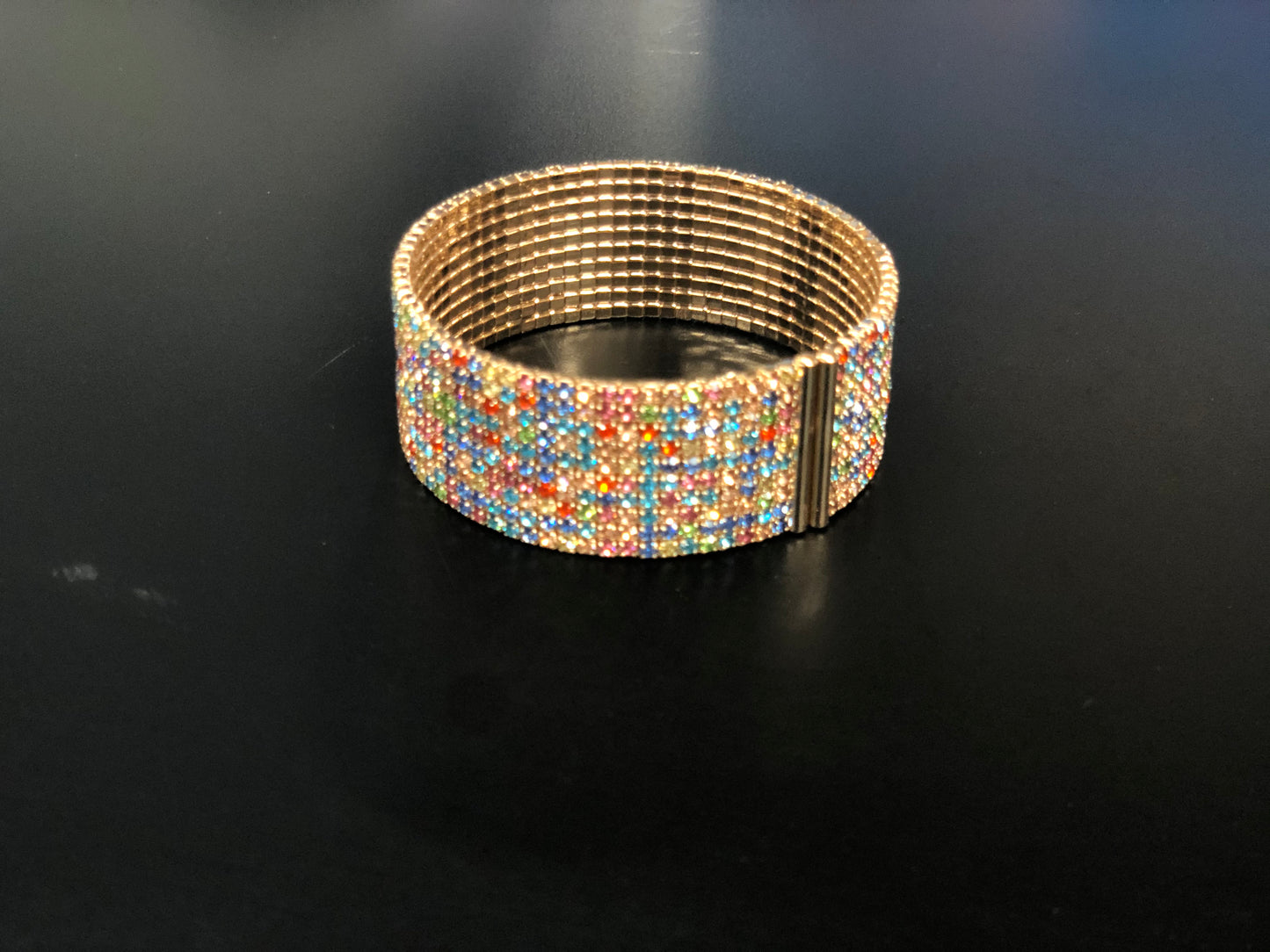 10 Row Rhinestone Wire Bracelet: Rainbow