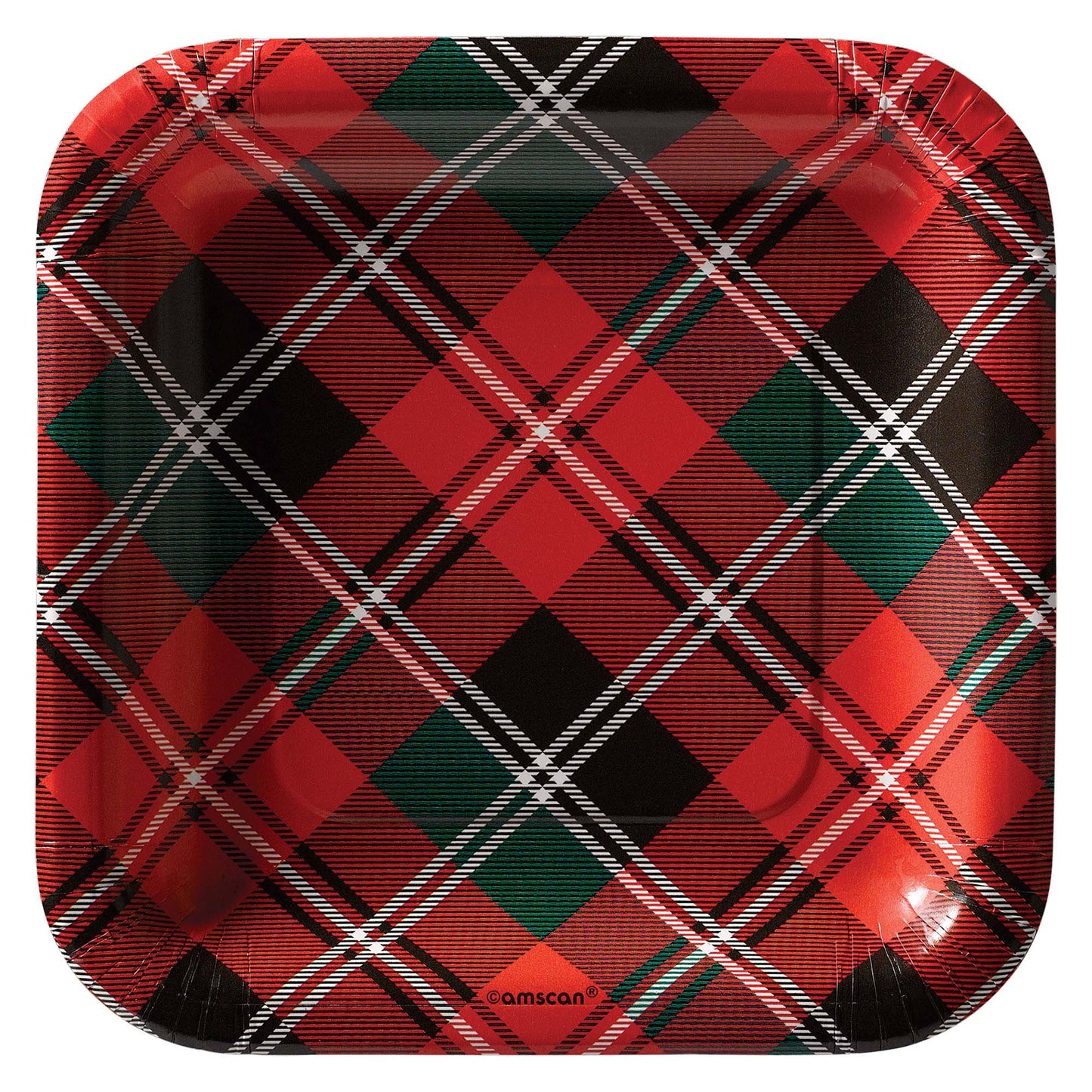 7" Holiday Plaid Square Plates - (40ct.)