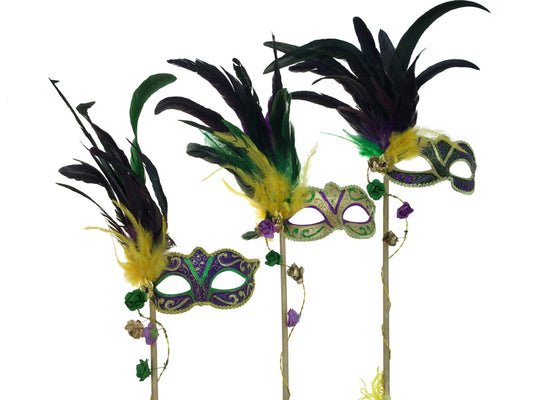 Venetian Mask w/ Flowers on Stick - PGG