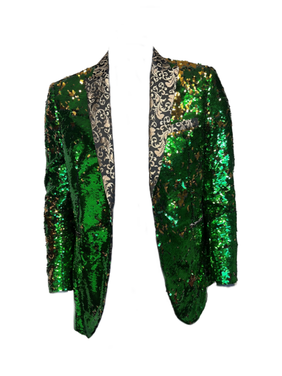 A green and gold sequin blazer for Mardi Gras