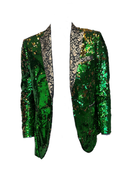 A green and gold sequin blazer for Mardi Gras