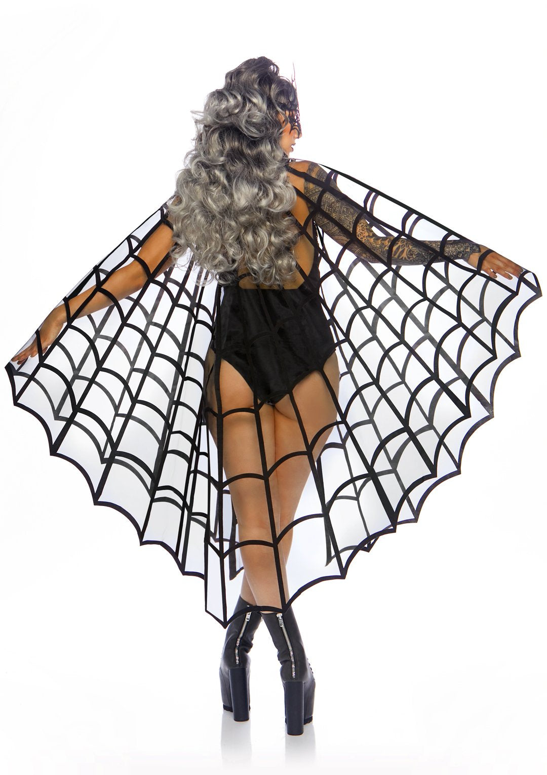 Velvet Web Cape w/ Satin Tie: Black - O/S