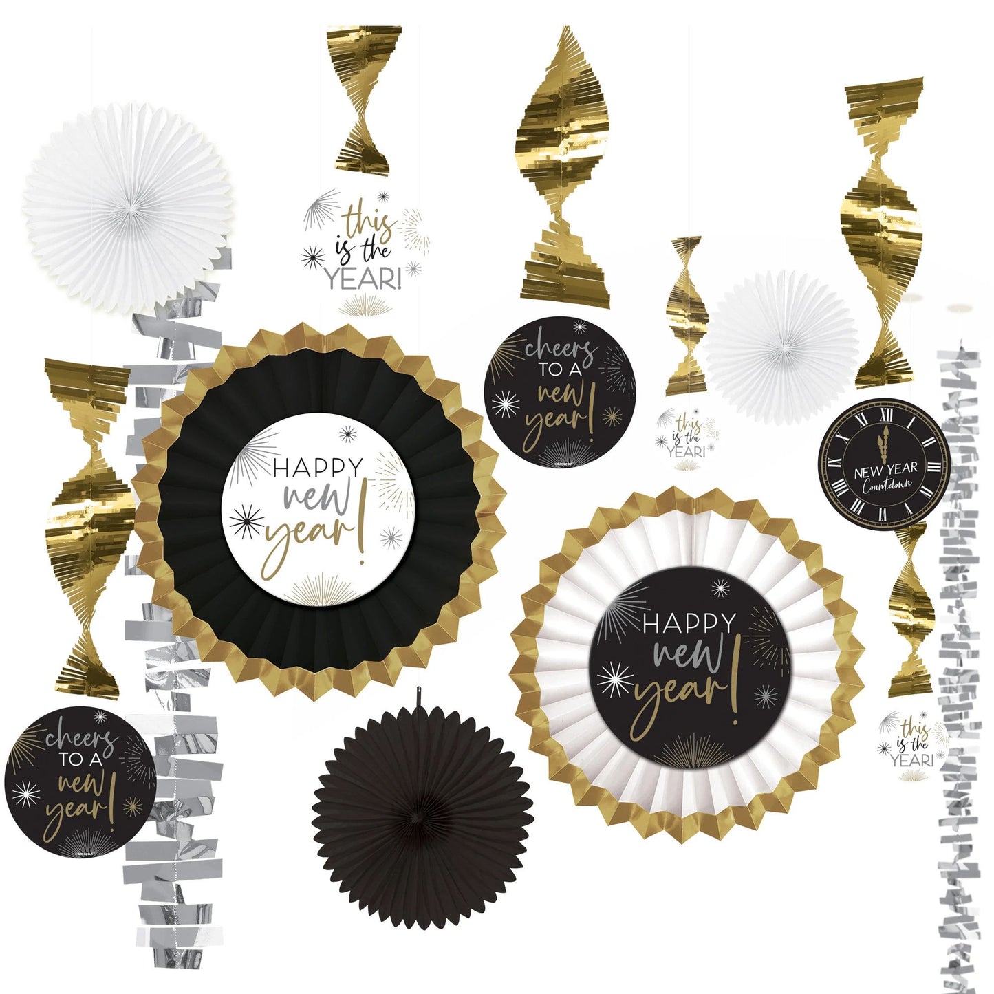 New Years Paper & Foil Decorating Kit: Black/Silver/Gold (13pcs.)