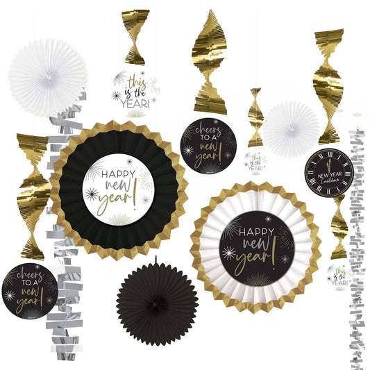 New Years Paper & Foil Decorating Kit: Black/Silver/Gold (13pcs.)