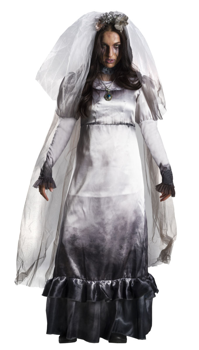 A woman wearing a deluxe La Llorona costume. 