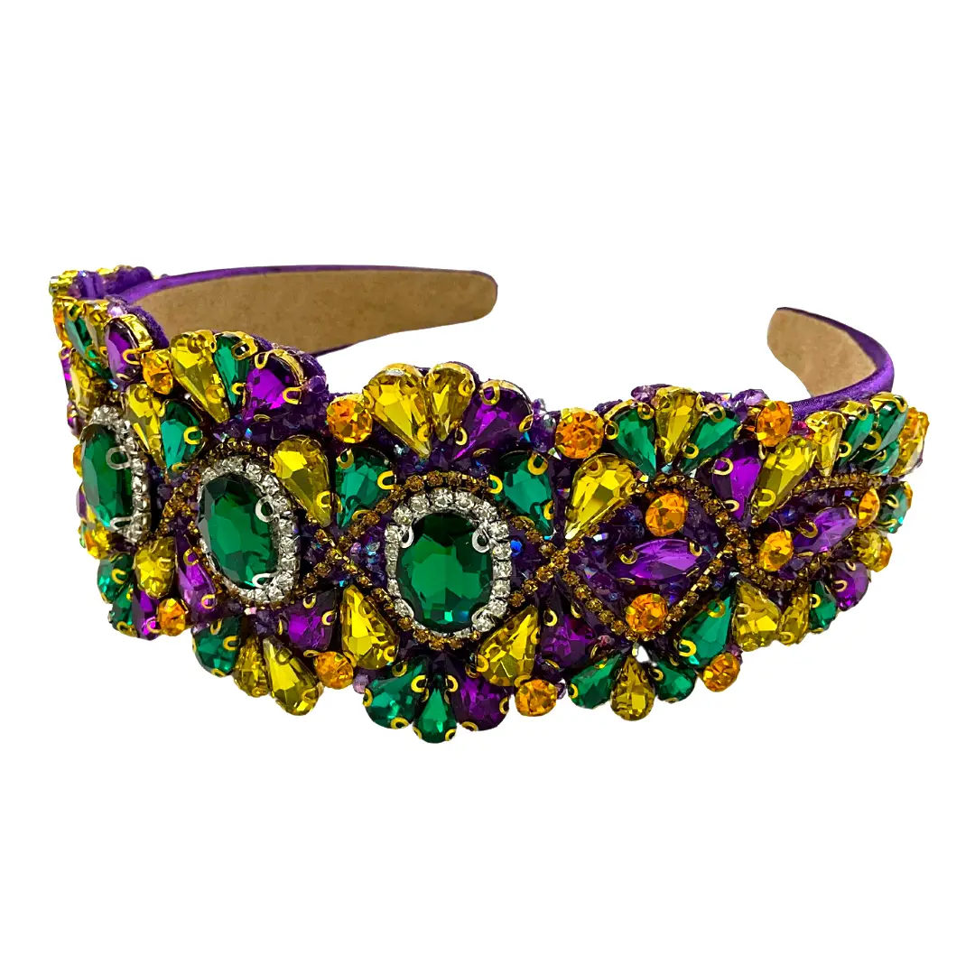 Headband with Purple, Green, and Gold Rhinestones