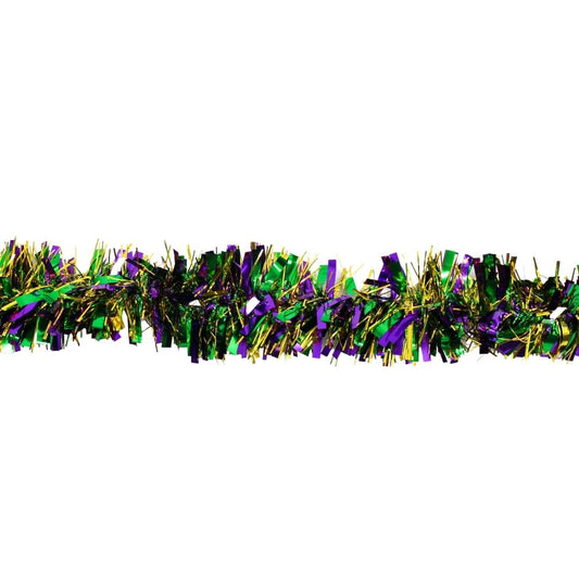 Purple Gold and Green Narrow & Wide Tinsel Garland 9' X 3"