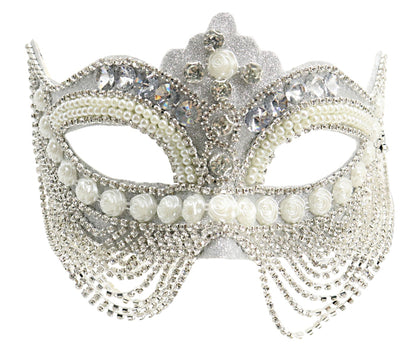 Silver Jeweled Mask w/ Pearls & Chains