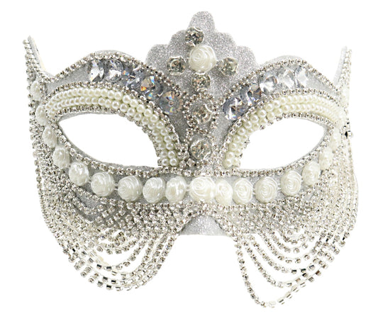 Silver Jeweled Mask w/ Pearls & Chains