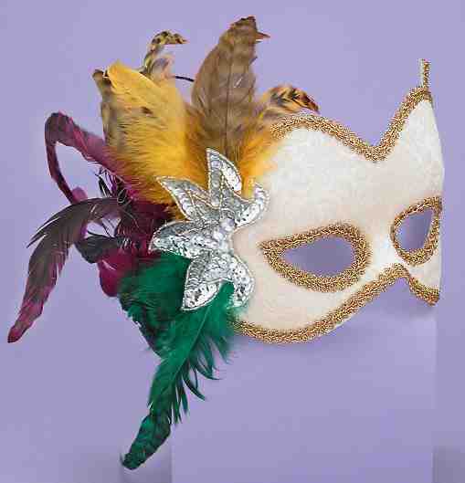 Carnival Style Half Mask with PGG Feather: Beige