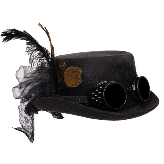 Adult Faux Suede Hat with Goggles: Black