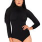 High Neck Bodysuit w/ Snap Crotch: Black - O/S