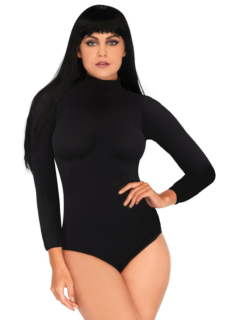 High Neck Bodysuit w/ Snap Crotch: Black - O/S