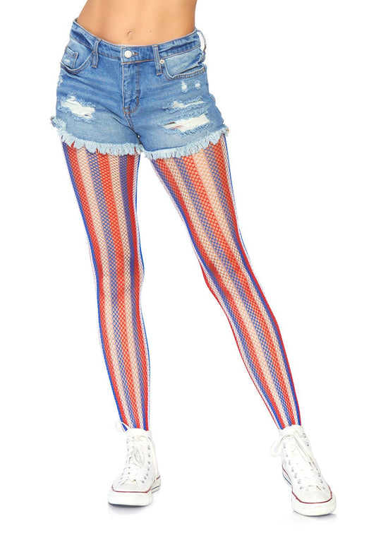 Americana Striped Fishnet Tights - O/S