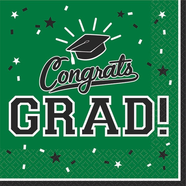 Graduation Beverage Napkins: Green (36ct.)