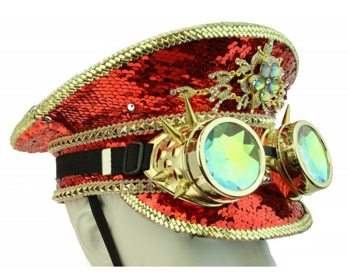 Sequin Festival Hat w/ Goggles: Red