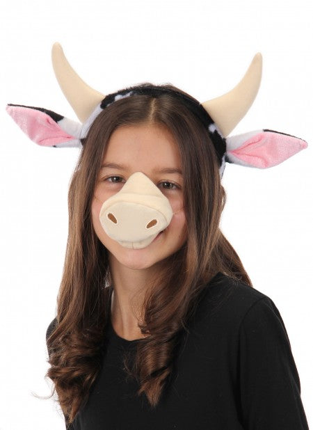 Animal Ears Headband, Nose, & Tail Kit: Cow