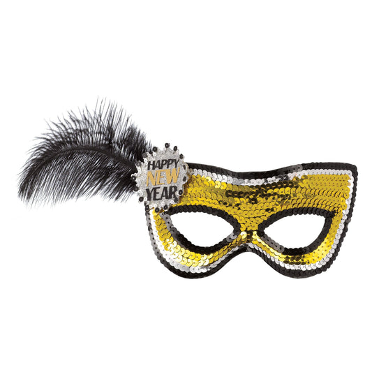 "Happy New Year" Sequin Masquerade Mask