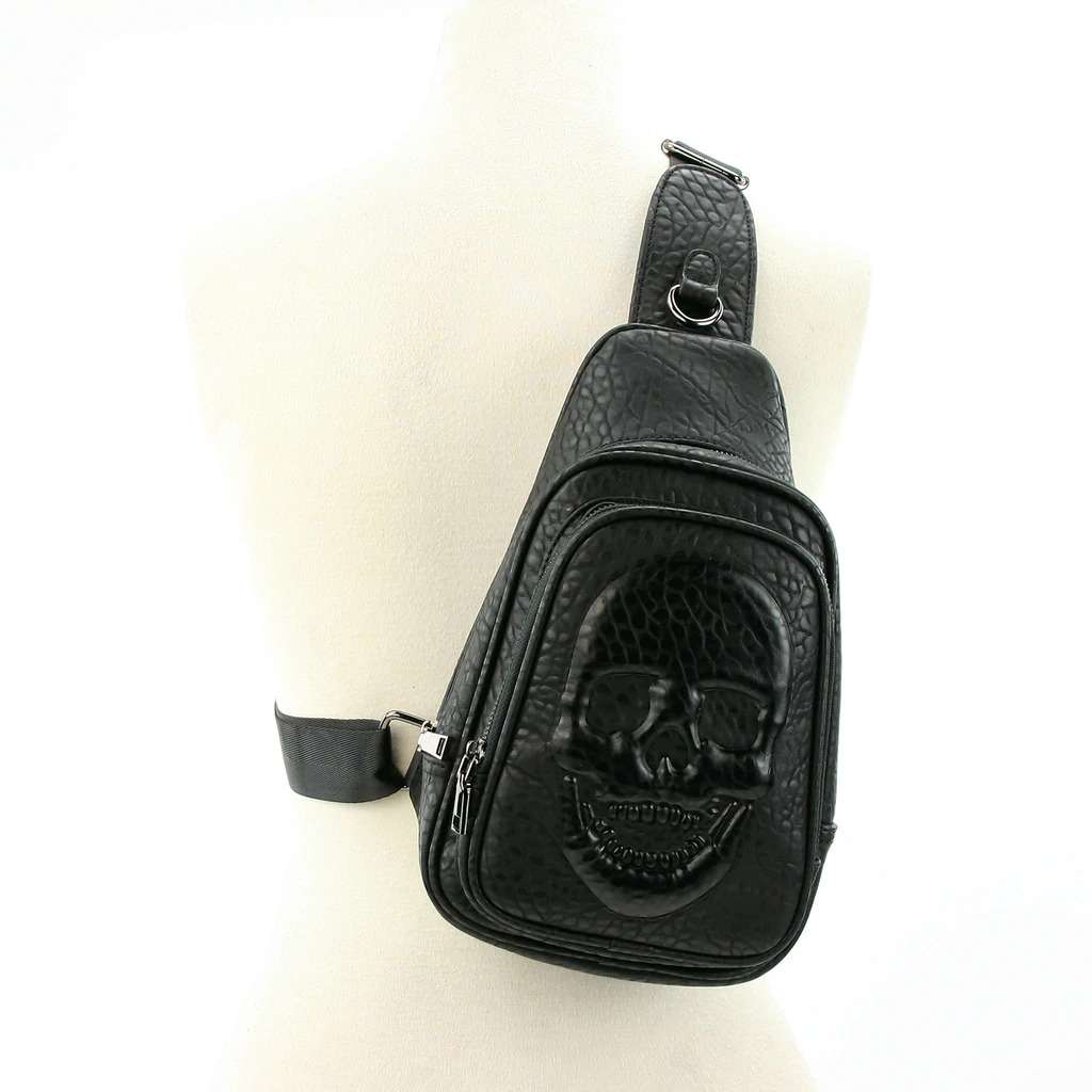 Vinyl Skull Embossed Sling Bag