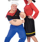 A man wearing a Popeye the Sailor man costume and a woman wearing an Olive Oil costume. 