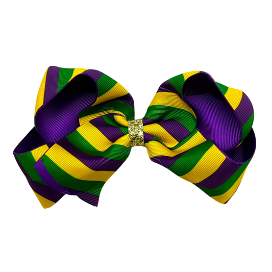 Stripe Mardi Gras Bow with Clip - PGG