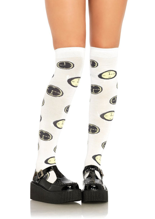 Tick Tock Over the Knee Socks - White/Black