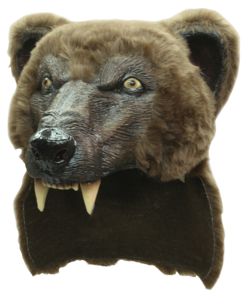 A brown bear helmet to wear for Halloween or for a costume from Ghoulish Productions.