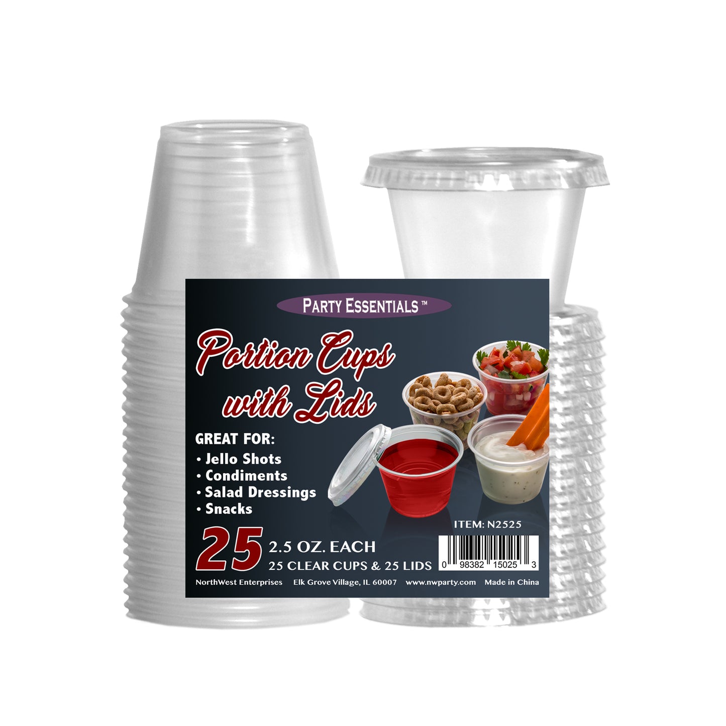 2.5oz. Gelatin Jello Shot Glasses w/ Lids: Clear (25ct.)