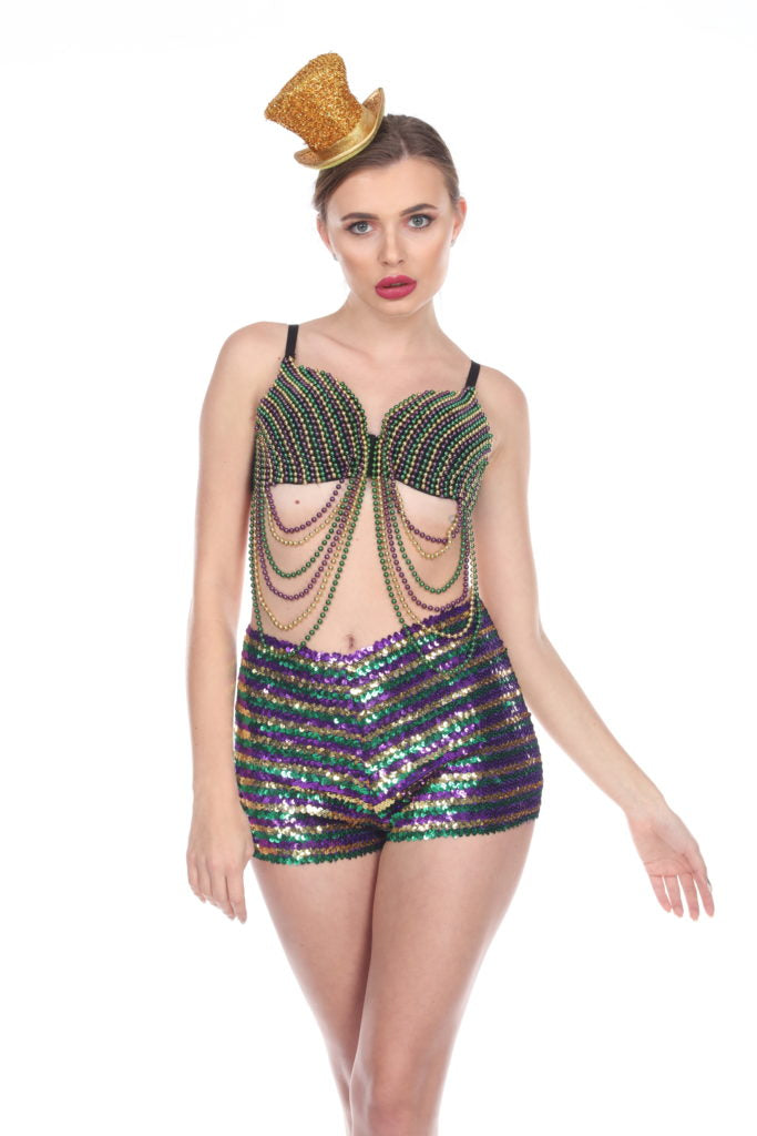 Sequin Stretchy Shorts: Mardi Gras - O/S