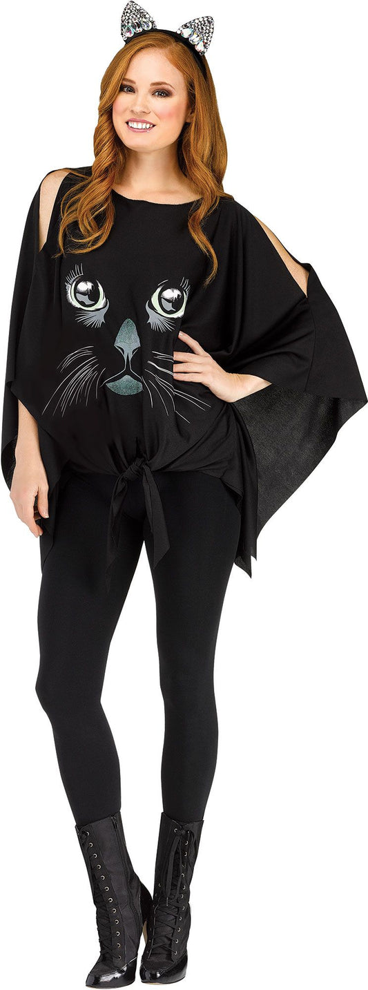 Glitter Print Black Cat Poncho