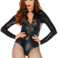 Wet Look Front Zipper Bodysuit