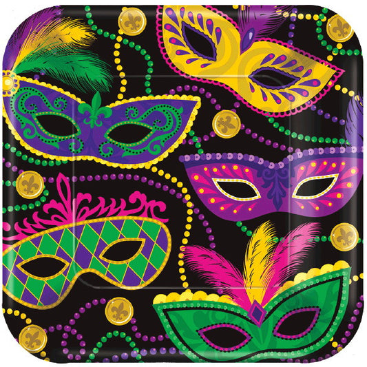 7” Square Plates: Mardi Gras Masks (8ct.)