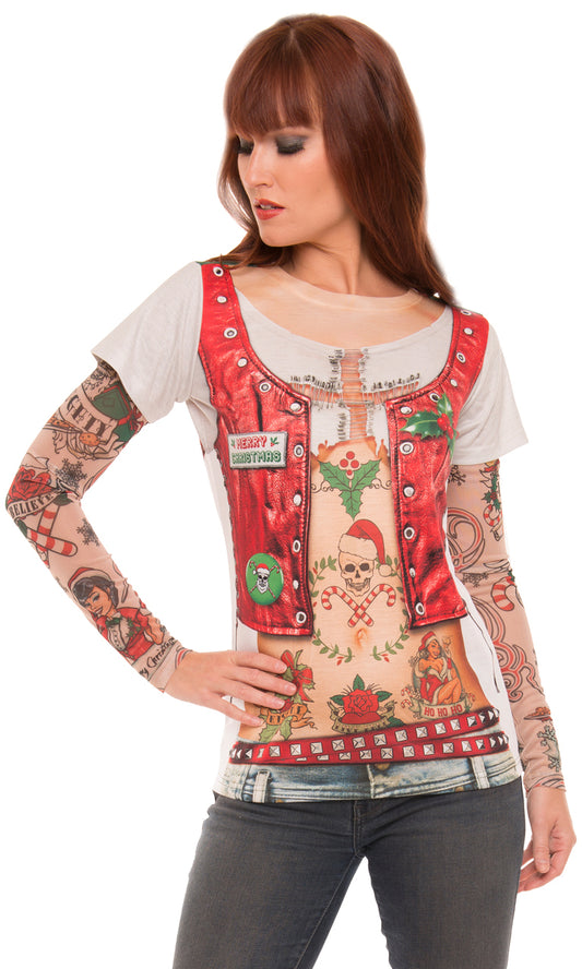 Ladies Sweater Tee: Xmas w/ Tattoo Sleeves