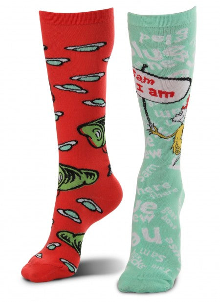 Green Eggs & Ham Mismatched Knee High Costume Socks