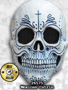 Mexican Catrina Mask: White w/ Blue