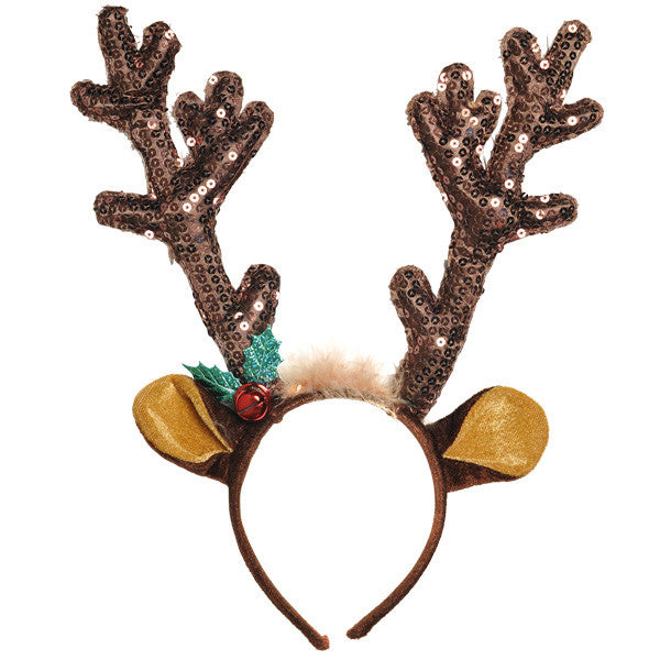 Sequin Antler Headband: Brown