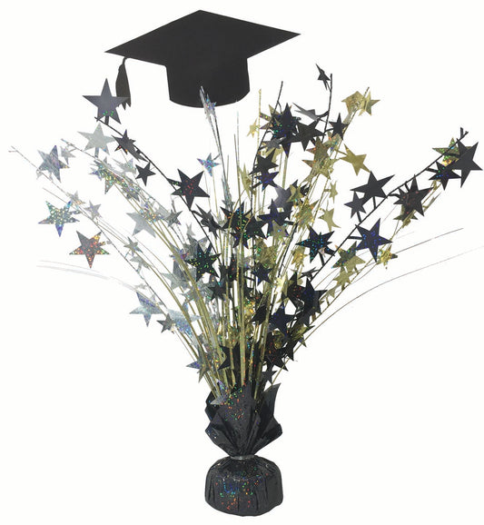 18" Special Occasion Graduation Centerpiece: Black/Gold/Silver