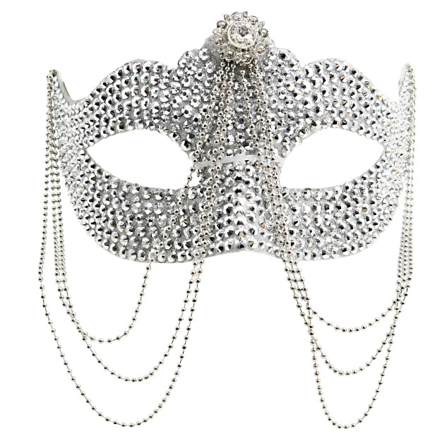 Silver Rhinestone Half Mask w/ Chain