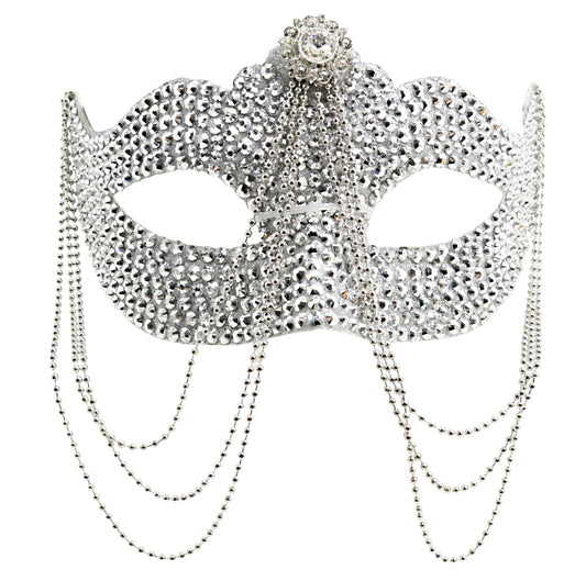 Silver Rhinestone Half Mask w/ Chain