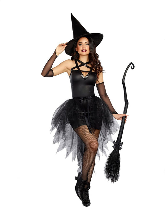 A woman posing while wearing the adult wicked wicked witch costume.