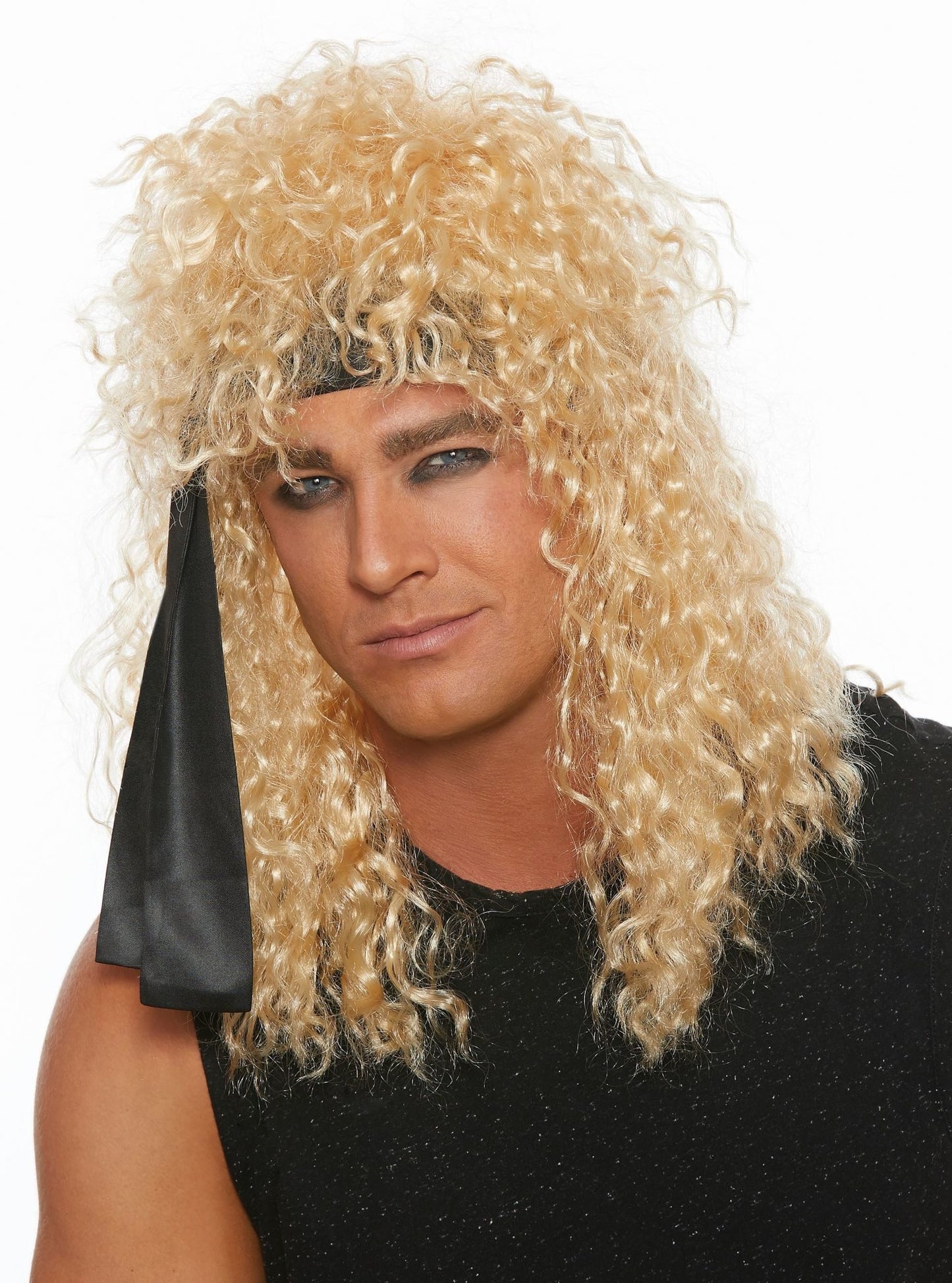 Heavy Metal Rocker Wig w/ Black Wrap - Blonde