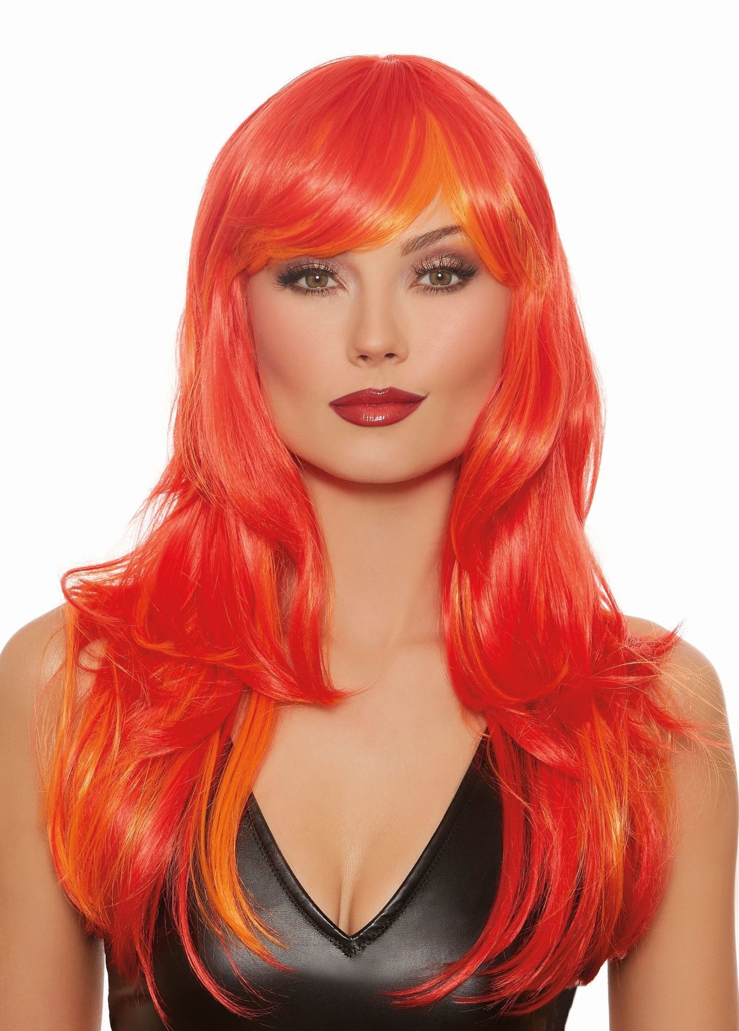 Straight Layered Flame Red/Orange Wig