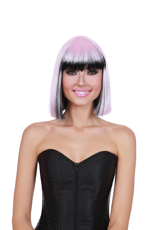 Two Tone Mid Length Bob Pink/Black Wig